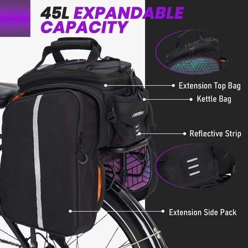 Favoto Bike Rack Bags for Bicycle - Saddle Bag 20L Large Capacity (Expanded to 45L) Waterproof Ebike Trunk Pannier with Reflector and Rain Cover