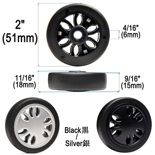 4PC Suitcase Replacement Wheels 2in Spinner Wheel Rubber Mute Flexible Smooth for Damaged Luggage Trolley Caster Repair
