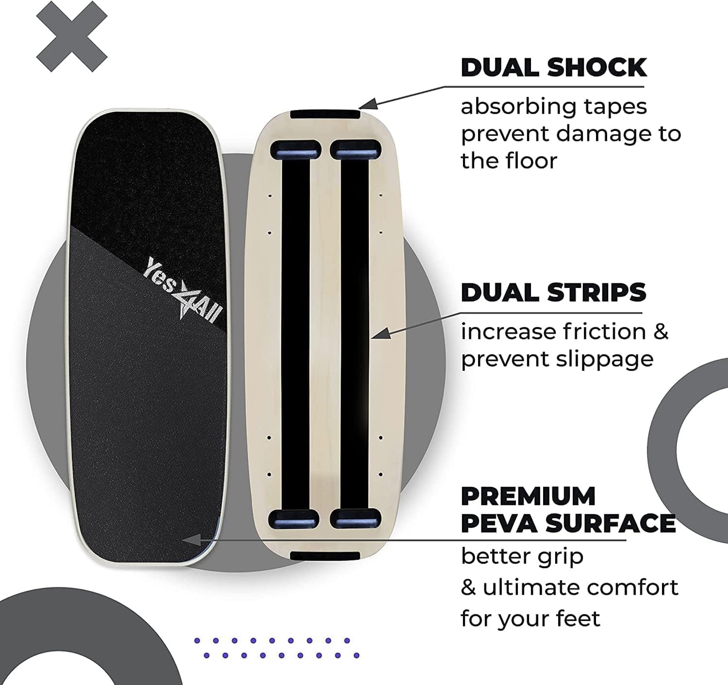 Yes4All Balance Board - Surf Trainer for Core Strength & Balance Control | Adjustable Stoppers