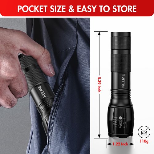 KELME 3 Pack Flashlights High Lumens, Powerful Tactical Flashlights with 5 Modes, Zoomable Small LED Flashlight Waterproof Handheld Flash Light for Home Emergencies Camping Hiking (Battery Included)