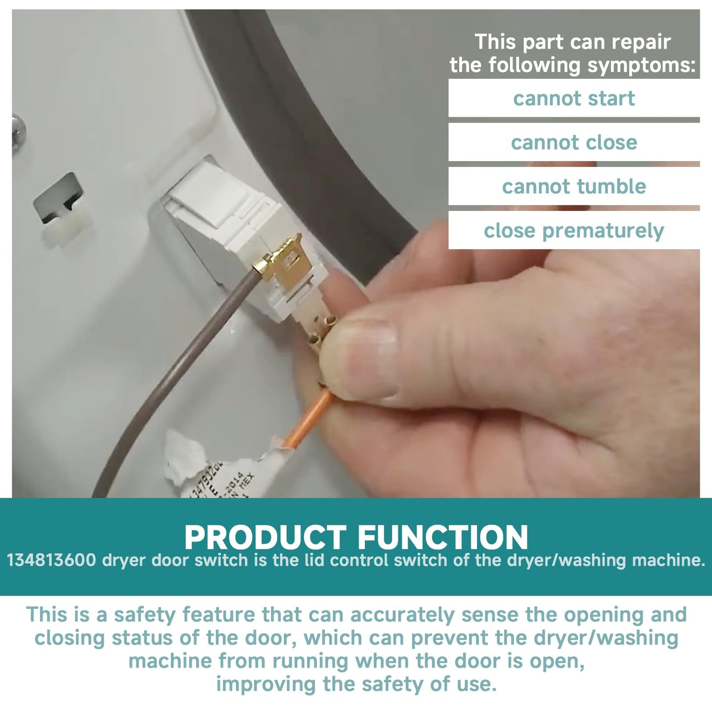 134813600 Dryer Door Switch Replacement for Electrolux, Frigidaire, Kenmore and other brand dryers. Replaces AP4316049, 131843100, 1378609, 7131843100, 7134813600, AH2330879, EA2330879 and PS2330879