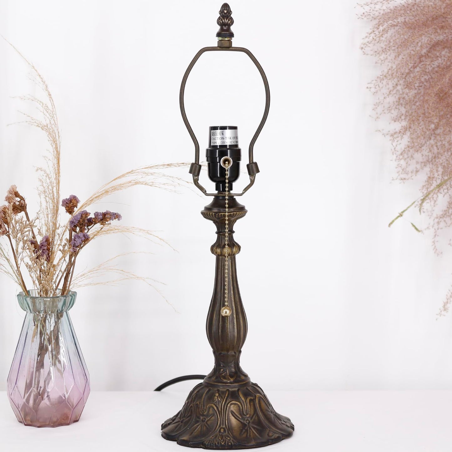 TCODTPOL Table Lamp Base Replacement Only, Wide 6 Height 18 Inch, Fit for 8, 10, 12 Inch Tiffany Style Stained Glass Lampshade, Dark Bronze Finish,Resin, Push Switch On Cord