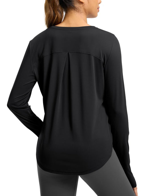 Soothfeel Long Sleeve Workout Tops for Women Lightweight Athletic Running Gym Active Shirts UPF 50+ Quick Dry Hiking Tops Black M