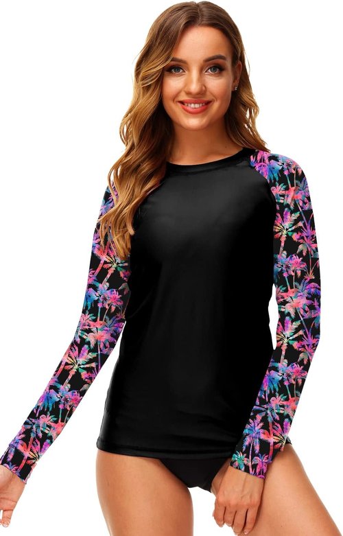 Deerose UPF 50+ Rash Guard Swim Shirt - Stylish Printed Surf Top for Women