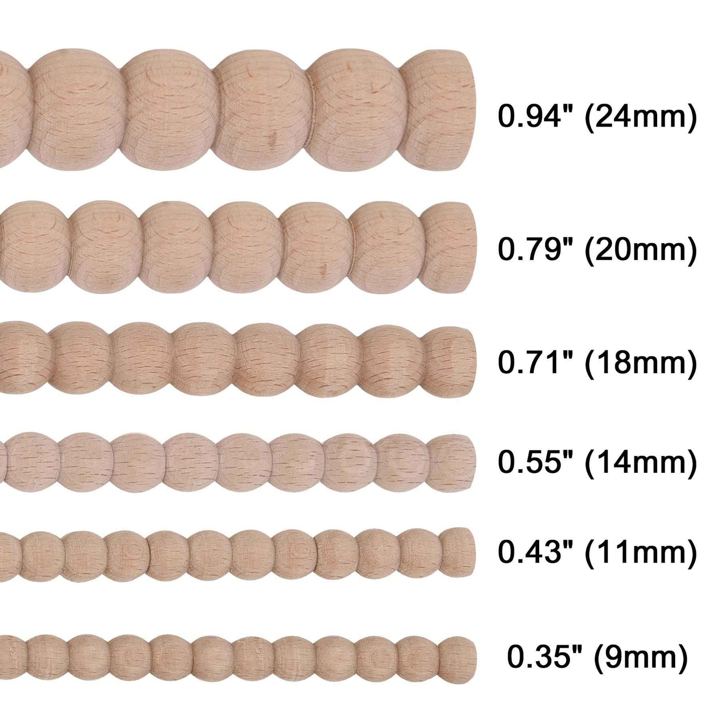 Soengsau 15-Pack 15.75" Unfinished Wood Beaded Trim - Easy to Paint, Cute Decorative Molding DIY Craft for Furniture Frame, Mirror Edge, Wall, Door, Closet, Dresser, Shelf