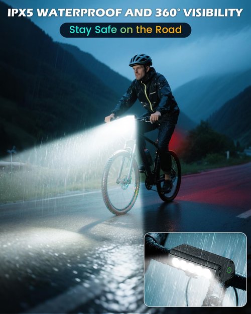 Super Bright Bike Lights for Night Riding, 5 LED USB Rechargeable Bike Headlight, Bicycle Light and Taillight Set, Waterproof Aluminum Bicycle Headlight for Adult Kid Mountain Road Commuter Cycling