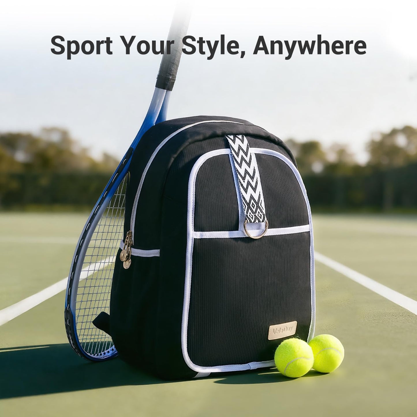 VELADAY Tennis Bag for Women Girl, Stylish Quilted Tennis Pickleball Racket Backpack Wet Pocket, Women Weekend Bag for Travel