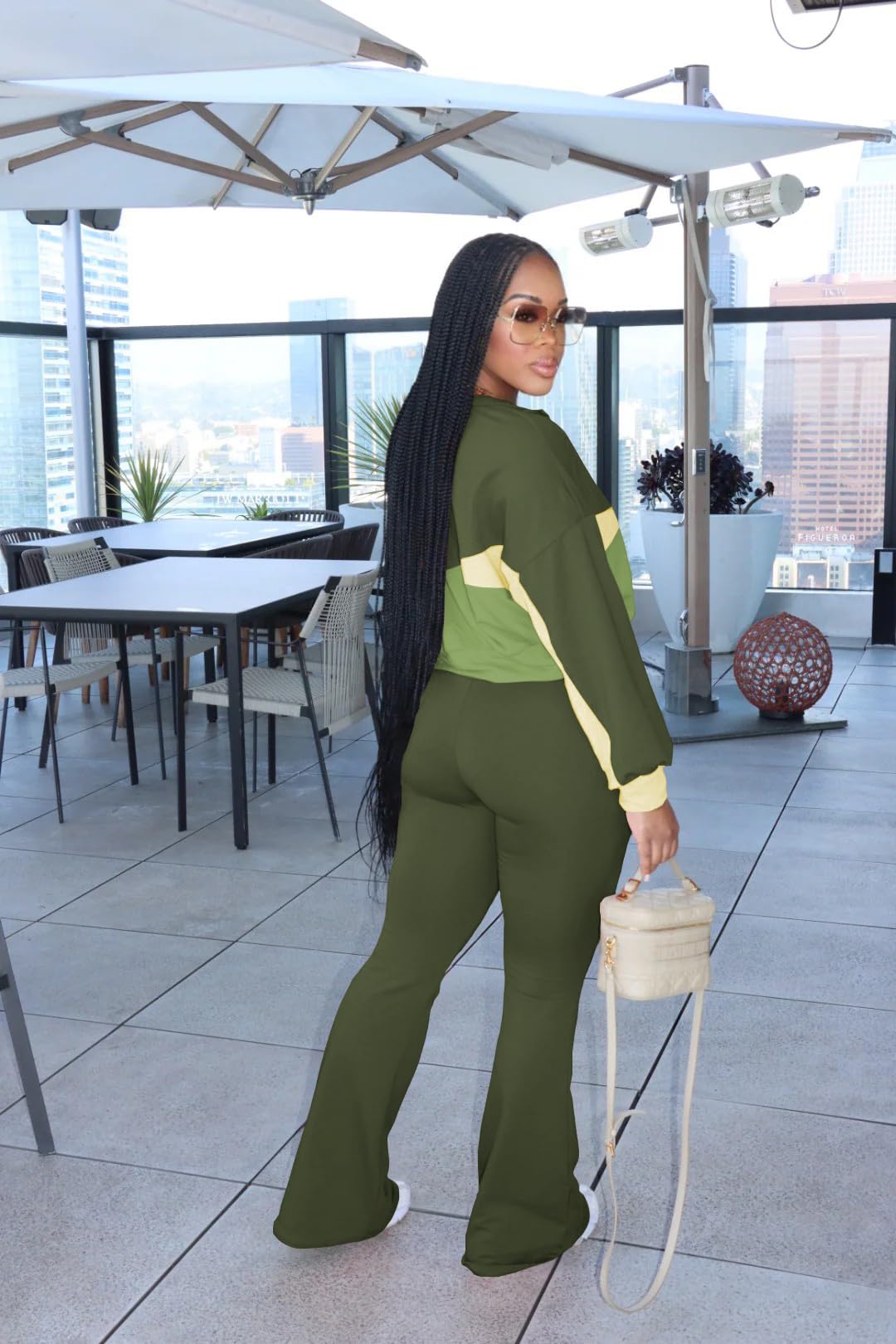 HBQ Women's Color Block 2 Piece Tracksuit Sets Long Sleeve Zip Up Crop Jacket and Flare Pants Casual Y2K Outfit-Burgundy-L