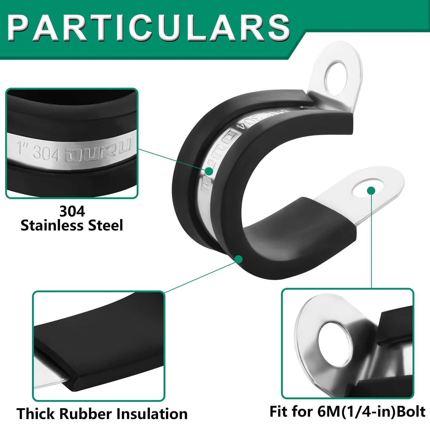 OURU 30pcs 1/8 Inch Stainless Steel Cable Clamps,Rubber Coated Cushioned Insulated Cable Clamp,Automotive Cable Wire Clamps,Pipe Clamps,Metal Clamp for Tube,Lines,Wire Cord Installation(Black,3mm)