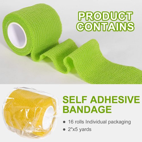 48 Pack Self Adhesive Bandage Wrap, 2” x 5 Yards Cohesive Medical Tape Elastic Grip Tape Black Sports Tape Athletic for Ankle, Wrist Sprains, Pet First Aid (Multi-Color)