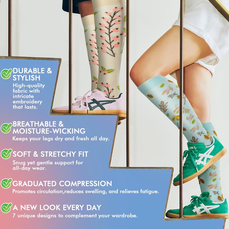 FOFLORA Compression Socks for Women & Men 7 Pairs Knee High Compression Socks 20-30 mmhg Best for Running,Nurse,Travel
