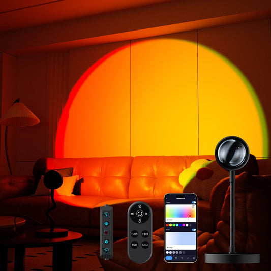 Sunset Lamp Projector with APP Control, Remote Control and Button Switch, Multicolor Changing LED Projection Lamp 360 Degree Rotation Sunlight for Bedroom/Photography/Party/Tiktok Live/Room Decor