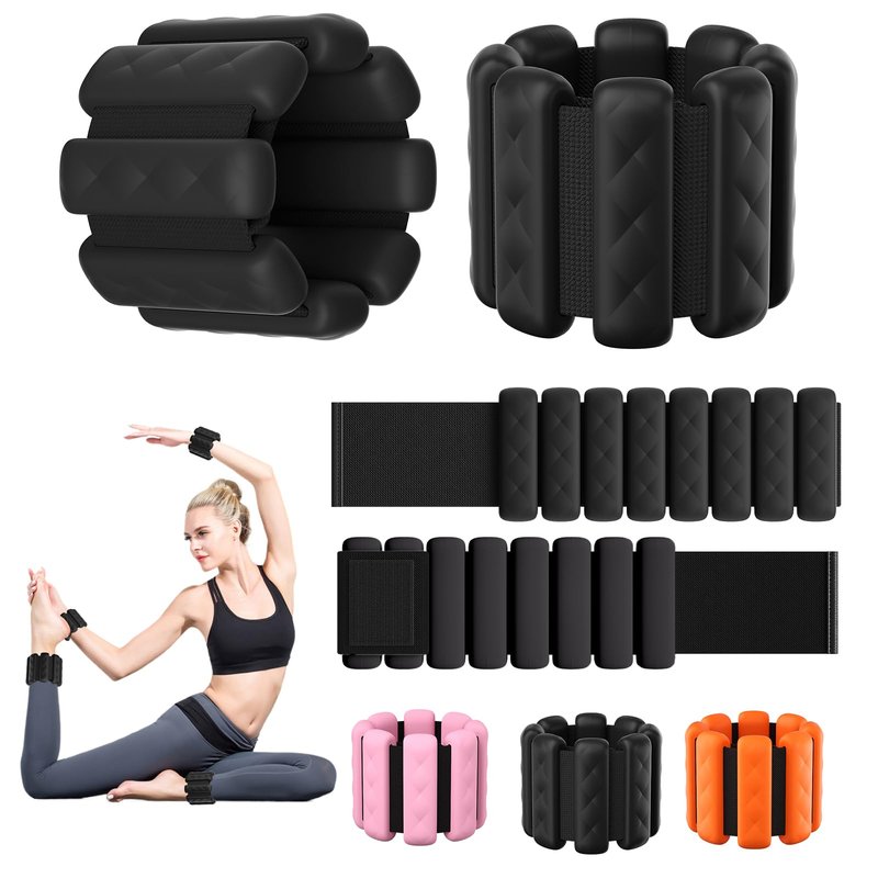 Wrist and Ankle Weights for Women&Men - Adjustable Pilates Weighted Bangles, 2 lbs Weighted Arm Bands Foot Leg Weights for Walking, Yoga, Training, Exercise, Running, Set of 2 (1LB Each) (Black)
