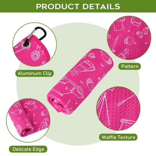 yrhsnclsdg Golf Towel Funny Pink Golfs Towels for Golf Bags for Men Women with Clip Carabiner,Microfiber Waffle Pattern Disc Golf Towel Rag Golfer Accessories Gifts for Men Women(Towel+Brush)