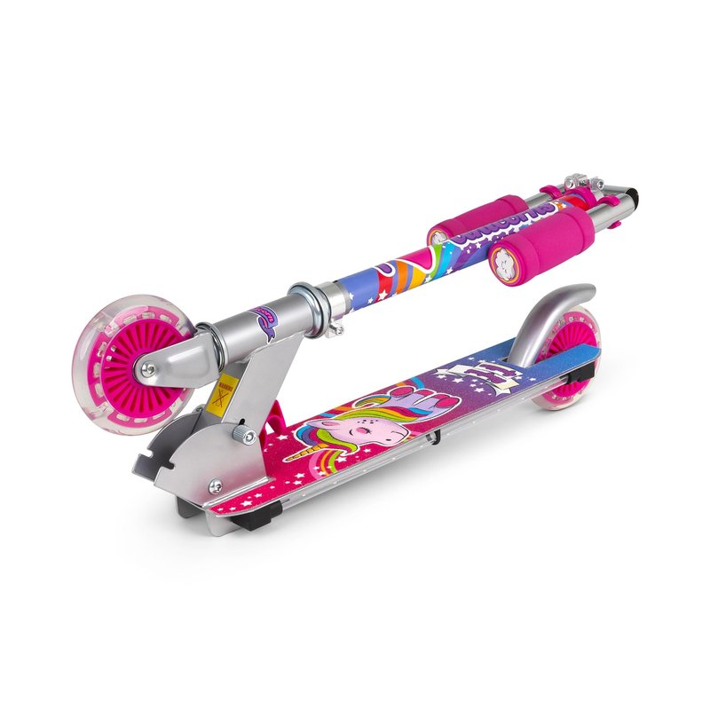 Ozbozz: Flashing Scooter - Unicorn Magical Sparkles - Light-Up Wheels-Deck, Adjustable Height, 2 Wheel Outdoor Ride-On, Foldable, 100lb Limit, Kids 5+