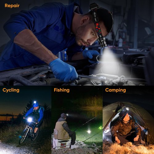 INECOKS 2Pack Rechargeable Headlamp Super Bright, 3000LM Motion Sensor Head Lamp with 9 Modes, Zoomable Headlamp for Adults 90° Adjustable, IPX7 Waterproof High Power Head Light for Fishing Camping