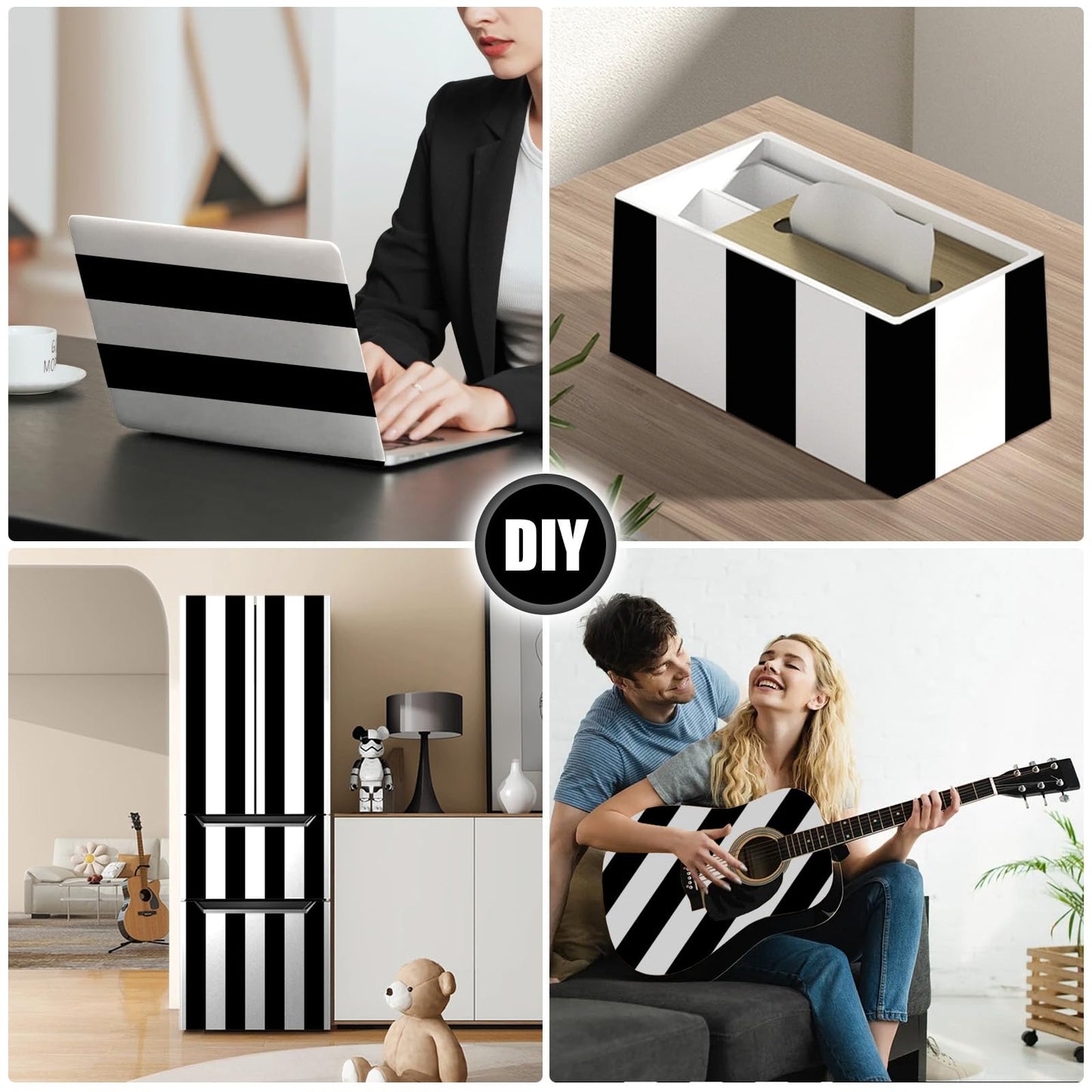 Amiya Wallpaper Peel and Stick Black and White Striped Wallpaper Geometric Removable Contact Paper Modern Self Adhesive Easy to Clean DIY Vinyl Home Decoration A Set of 17.3'' x 1200'' Roll