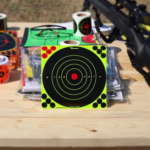Highwild Bullseye Fluorescent Yellow Shooting Target Stickers - 8X8 Inch for Handguns, Rifles & More