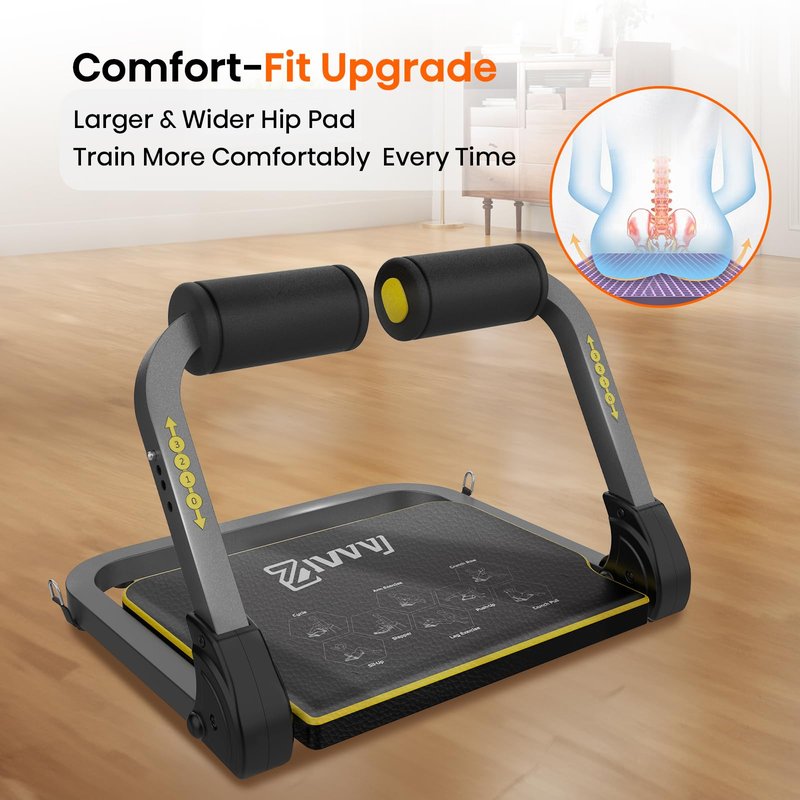 ZIWWVY Foldable Ab Machine - Adjustable Sit Up Bench for Home Gym, 300lb Capacity, Portable Core Workout Equipment