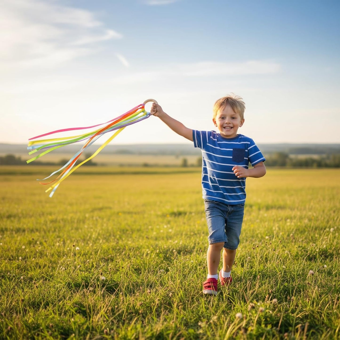 Sumind Rainbow Ribbon Hand Kites - 6 Pcs Colorful Streamer Wands for Kids | Educational Dance Toys