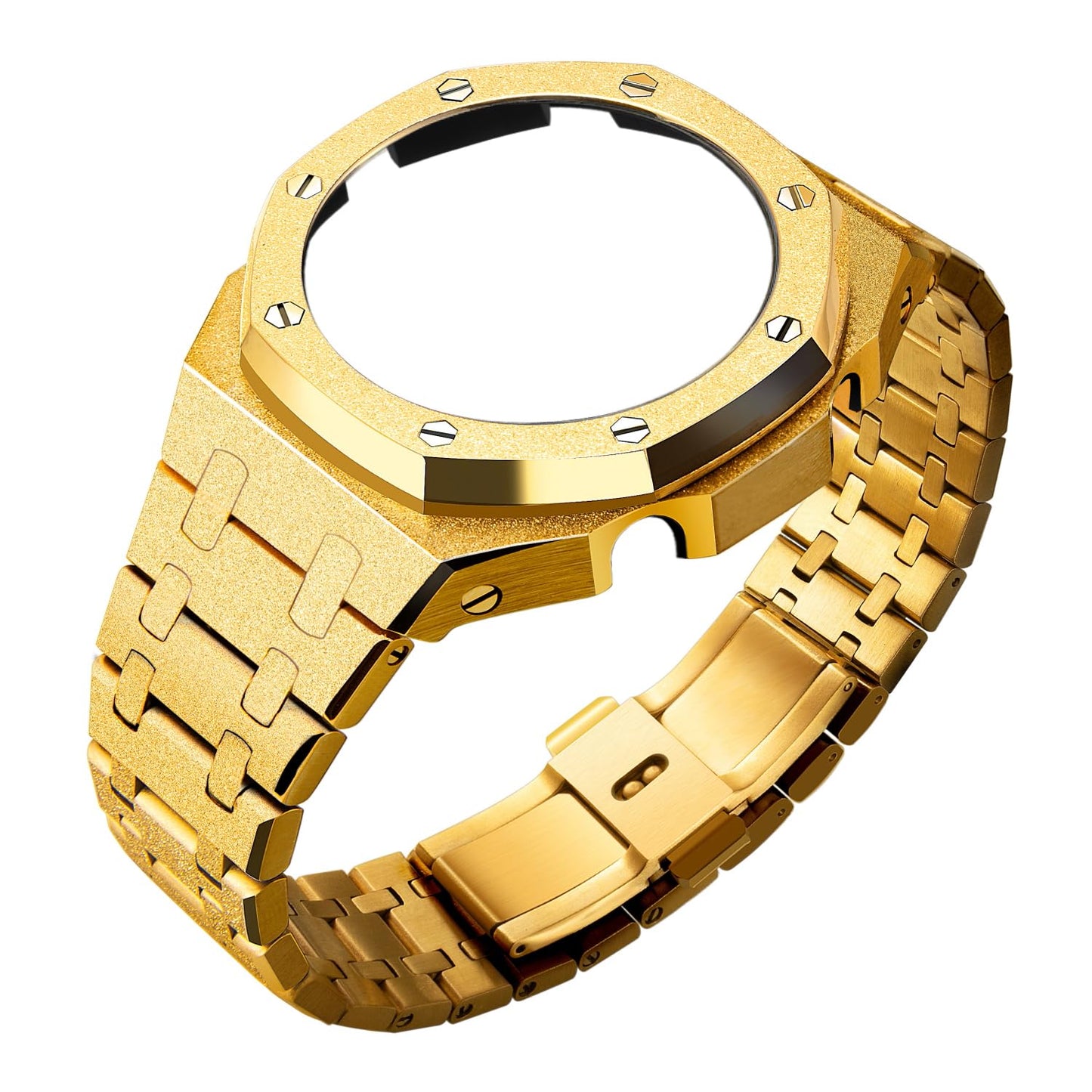 BMT GA2100 Watch Band Case Mod Kit, Stainless Steel Strap Bezel Replacement Accessories Frosted Surface Compatible with Men's Watches G-Shock GA-2100/GA-2110/GA-B2100 (Frost Gold)