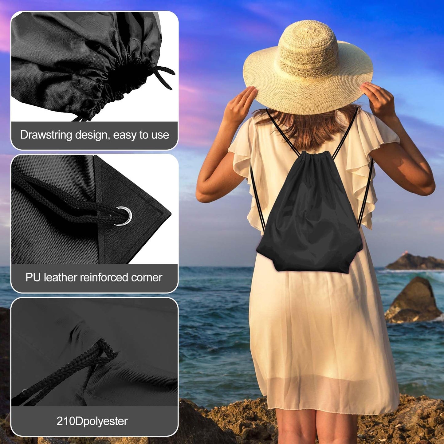 KUUQA 50Pcs Black Drawstring Backpack Bag Sack Drawstring Bags Bulk String Bags Storage Bags for Sport Gym Traveling