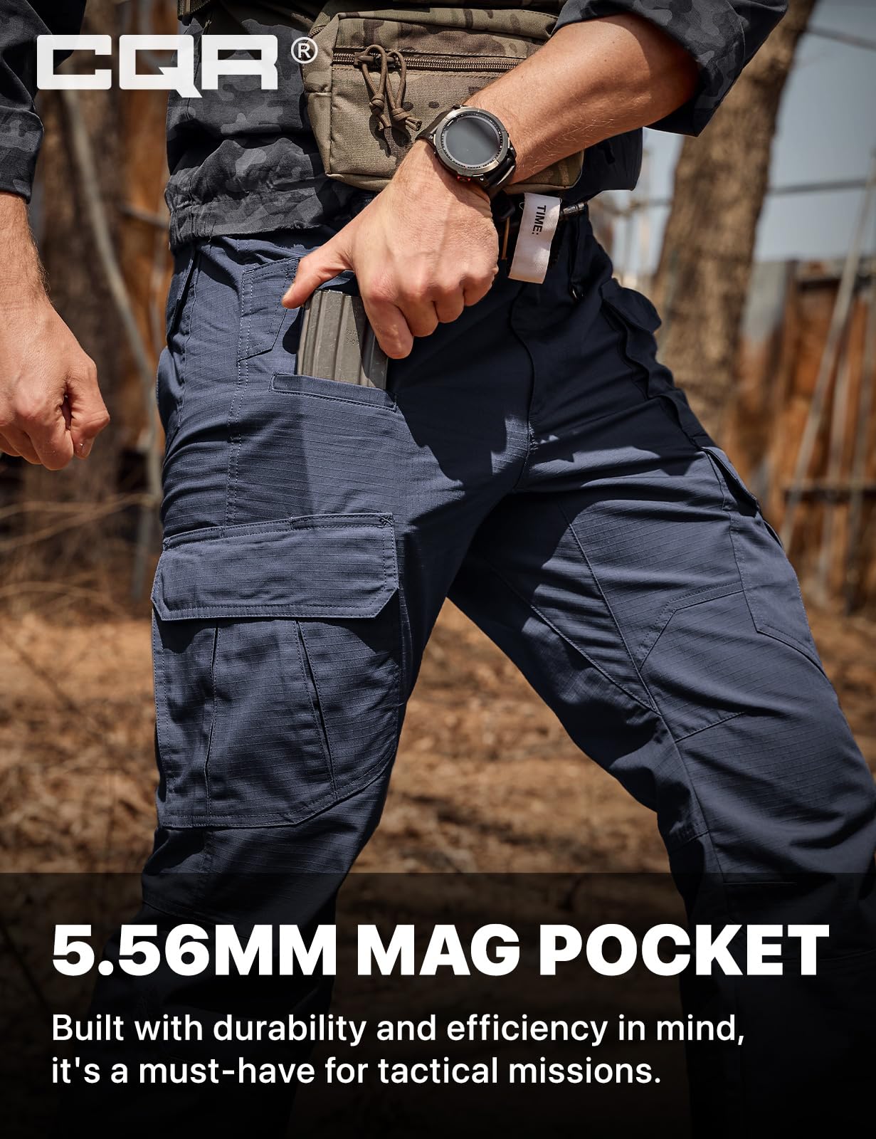 CQR Men's Tactical Pants, Water Resistant Ripstop Cargo Pants, Lightweight EDC Work Hiking Pants, Outdoor Apparel, Duratex Mag Pocket Police Navy, 34W x 34L