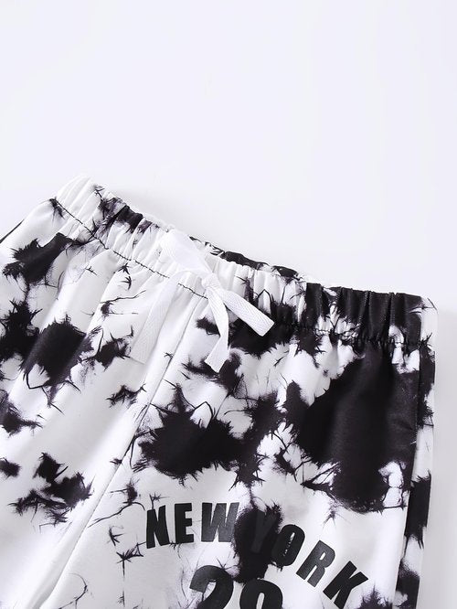 Jolyshlid 2 Pack Boy's Tie Dye Letter Print Track Sweat Pants Joggers 7-8Y Black White