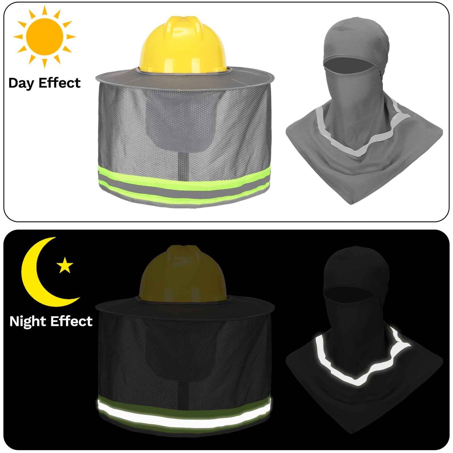 Ultrafun 4 Pcs Hard Hat Sun Shade Full Brim Mesh Balaclava Neck Sun Protection with Reflective Strip(Not Include Hard Hat) (US, Alpha, One Size, 2 Pack-Grey)