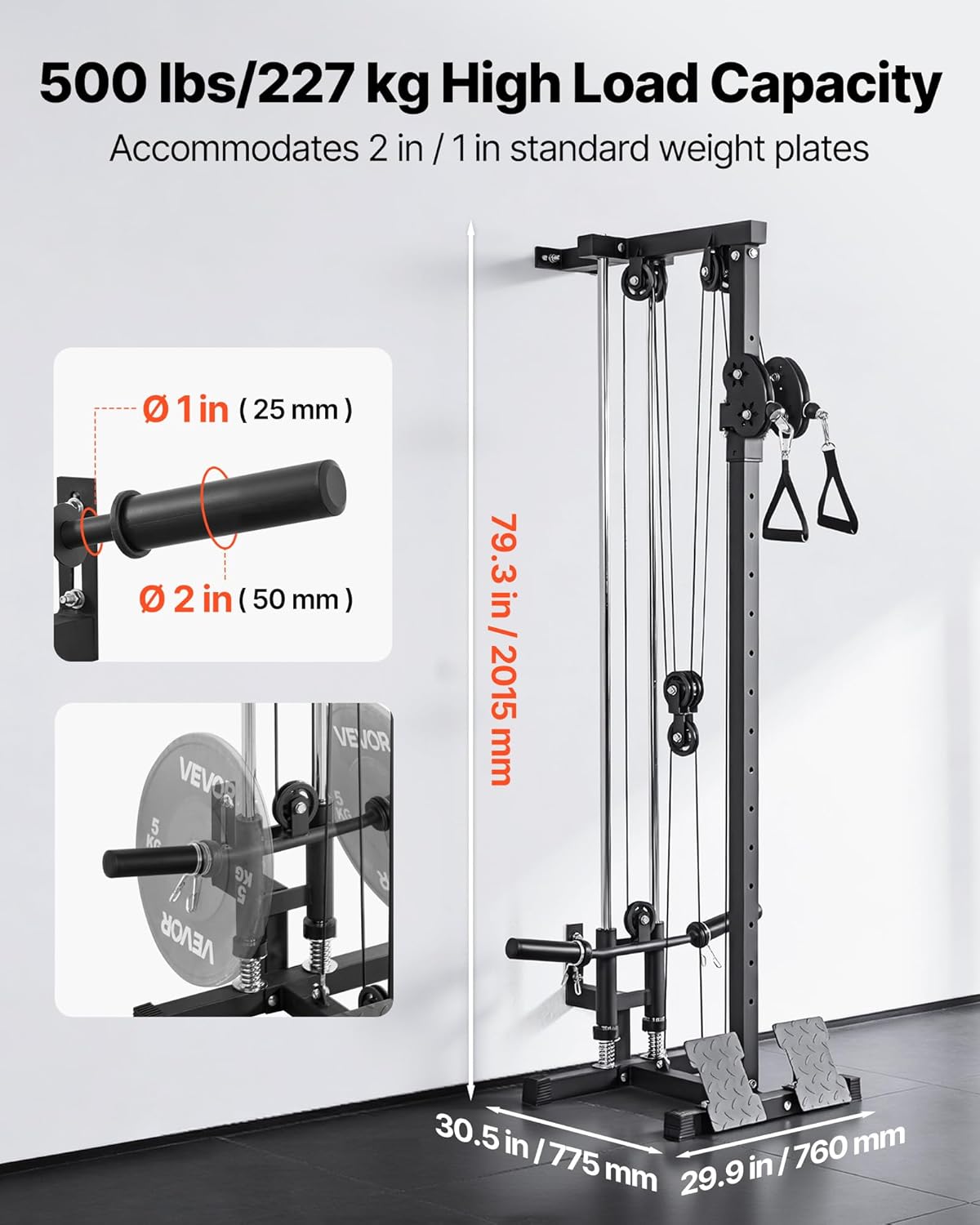 VEVOR LAT Pull Down Machine - 3-in-1 Cable Gym Equipment with 18-Level Height Adjustment | 500 lbs Capacity