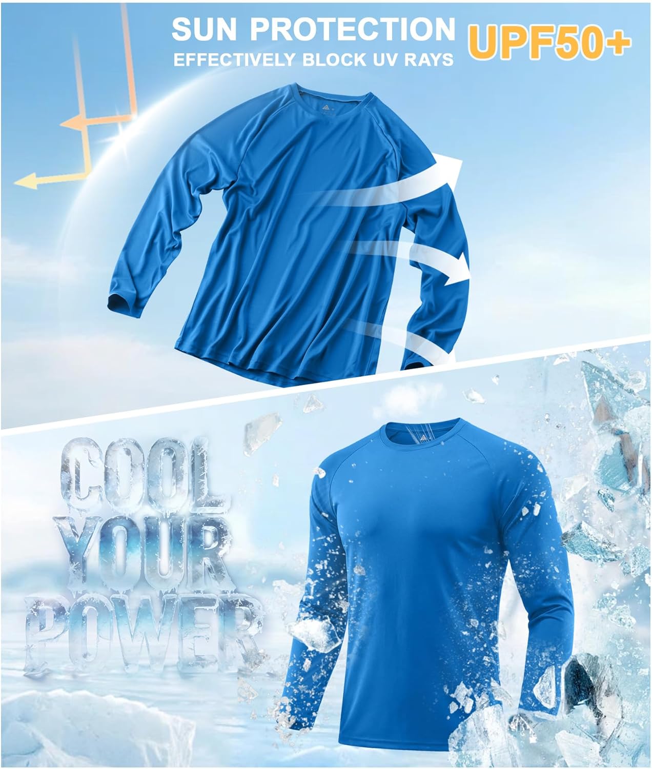 Skiennix Long Sleeve Shirts for Men - UPF 50+ UV Protection | Moisture-Wicking Workout & Swim Gear - 3 Pack