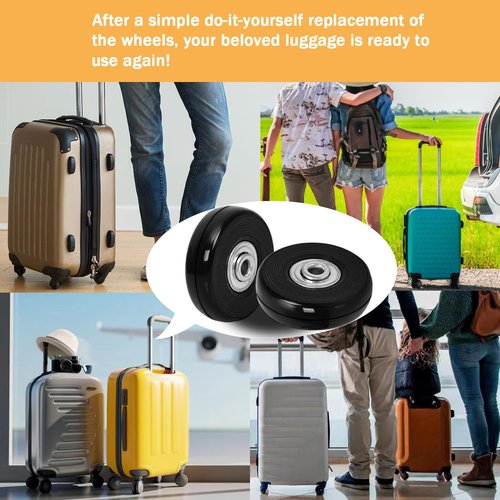 Luggage Suitcase Replacement Wheels 2.36inch(60mm) Diameter 8 Pcs 0.55inch(14mm) Thickness Wheel with 3 Sizes Axle Wear-Resistant Mute Rubber Swivel Caster Repair Kits for Trolley Bag Travel Box