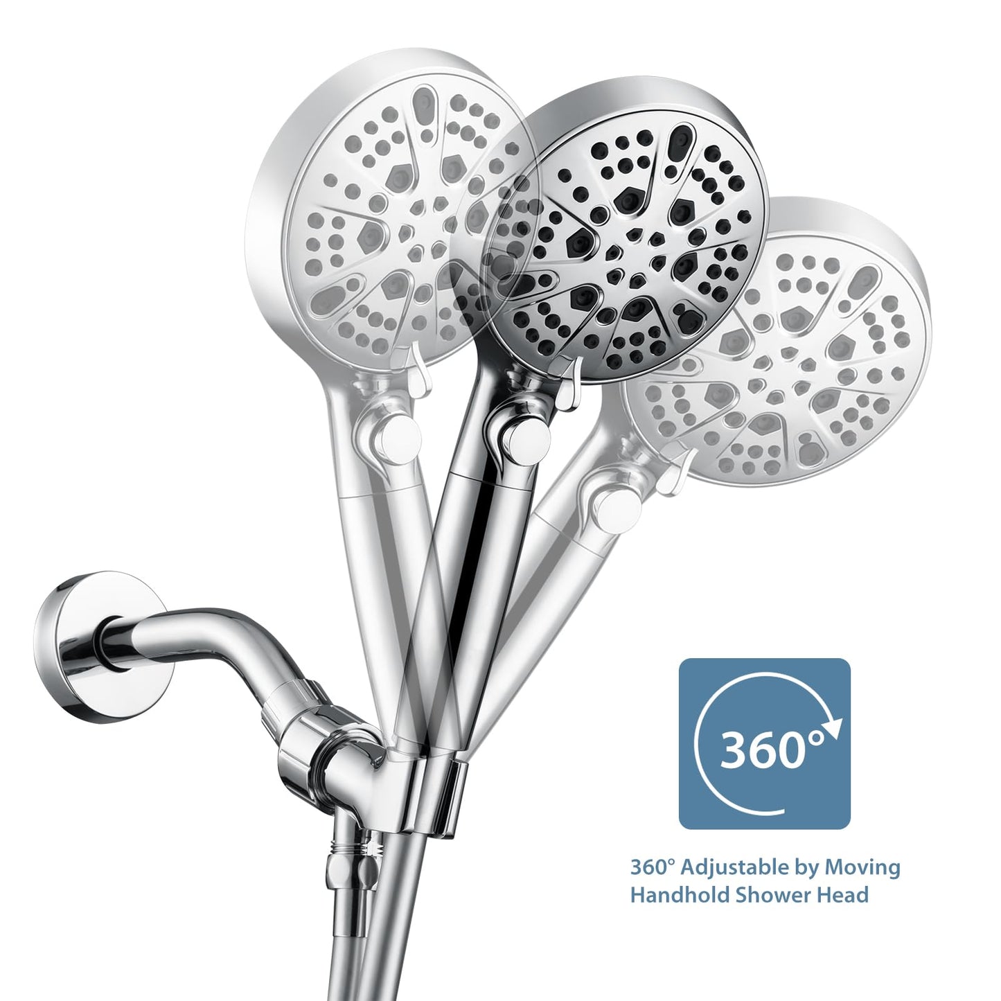 Adjustable Shower Head Holder for Handheld Shower Head Chrome Adjustable Shower Arm Mount for Connecting Shower Arm and Shower Hose, 1/2 Inch IPS Female Inlet and Male Outlet