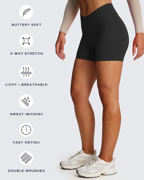 Aoxjox High-Waisted Biker Shorts for Women - V Waist Tummy Control | Hidden Scrunch Design, 4.5" Length
