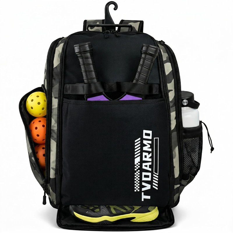 TVDARMO Pickleball Backpack Fits 4 to10 Paddles, Large Pickleball Bag with Laptop Pocket, Shoe Compartment and Fence Hook, Great Pickle Ball Paddle Bag Gifts for Men and Women