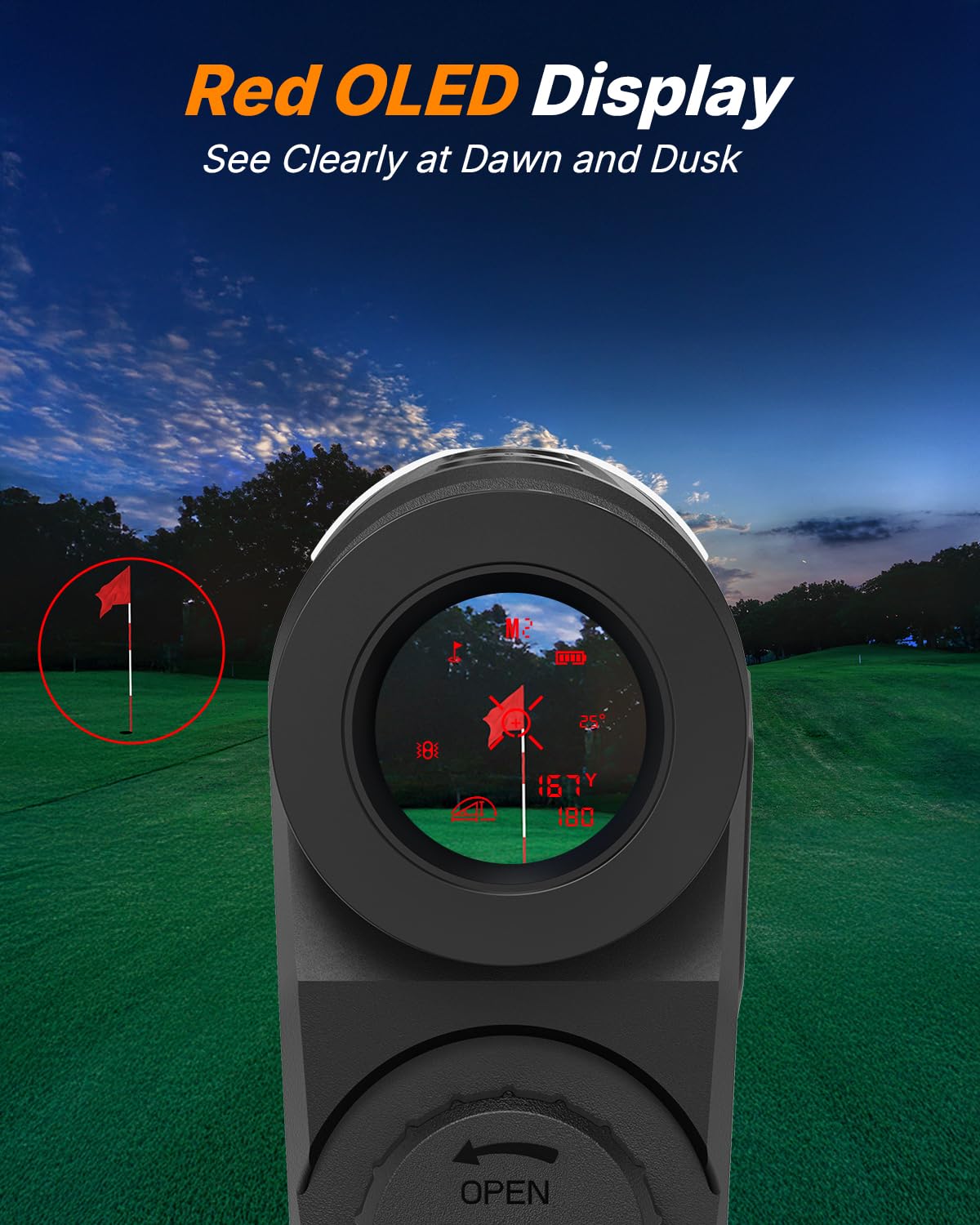 WOSPORTS Red OLED Display Golf Rangefinder with Slope, Ultra-Clear 1200 Yards 7X Magnification Laser Range Finder, Magnetic/Flag Pole Locking Vibration