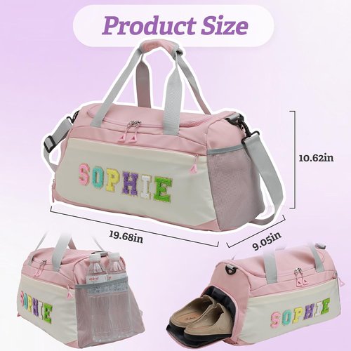 Chenille Personalized Girls Dance Bag - Custom Name with Shoes Compartment | Large Capacity Gym Duffle for Ballet & Travel
