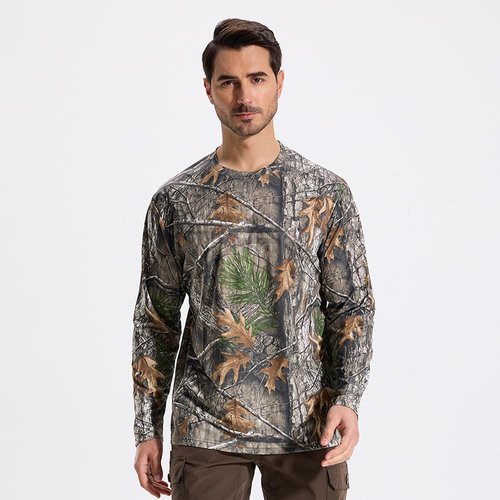 LOOGU Men’s Camo Hunting Shirt - Lightweight Long Sleeve Camouflage Top for Fishing & Hiking
