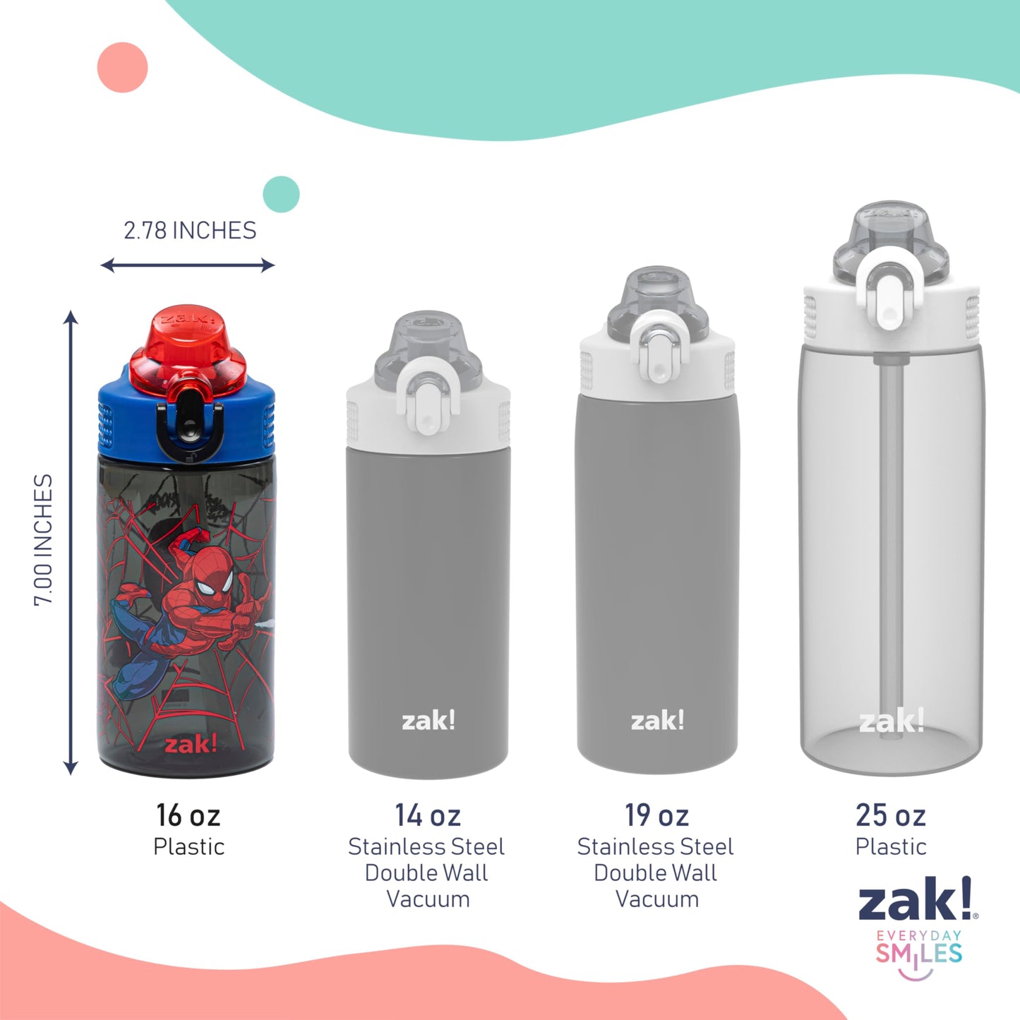 Zak Designs Marvel Spider-Man Sage 16oz Leak-Proof Straw Kids Water Bottle