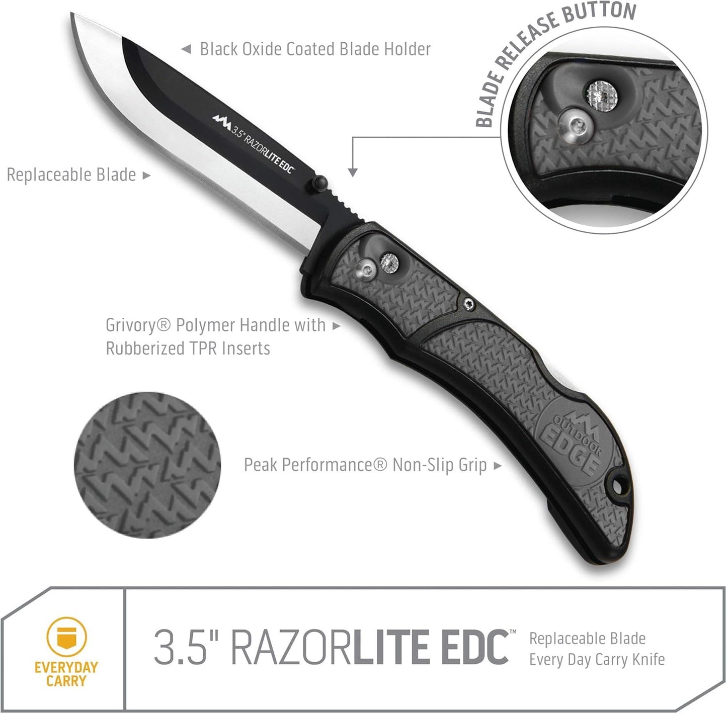 RazorLite EDC Pocket Knife 3.5” - Obsidian Black, Replaceable Blades & Clip for Camping, Hunting, Survival