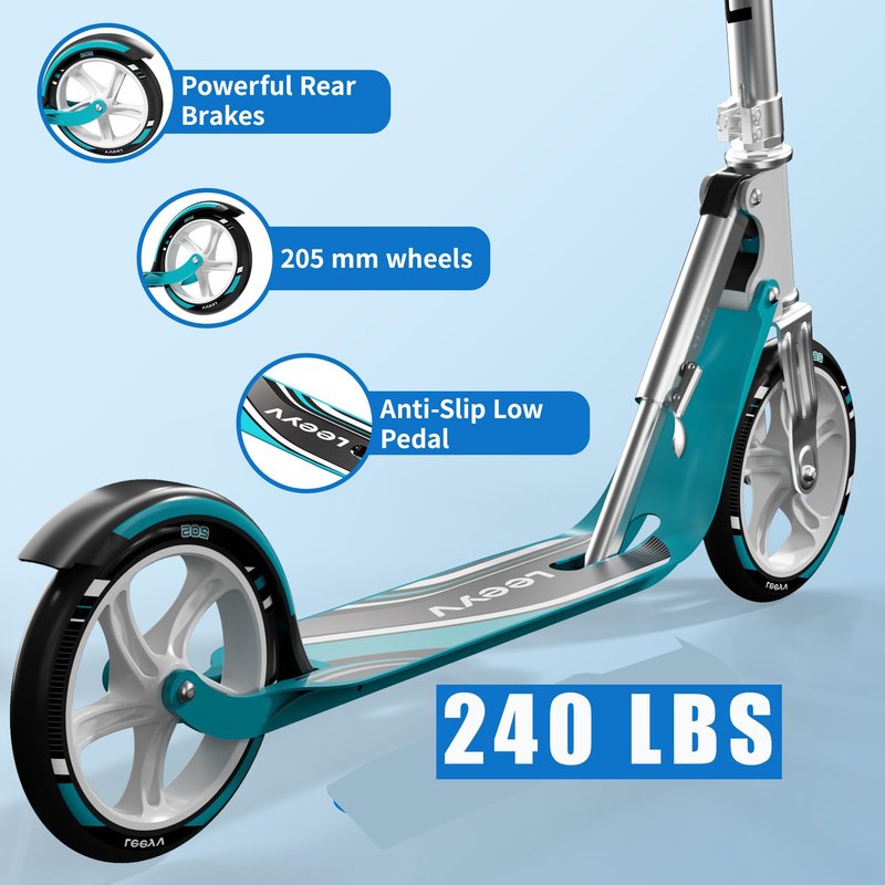 Adult Scooter - Folding, Adjustable Height, Big Wheels, Lightweight All-Aluminum Frame | Suitable for Teens 12+ | 265lbs Weight Limit