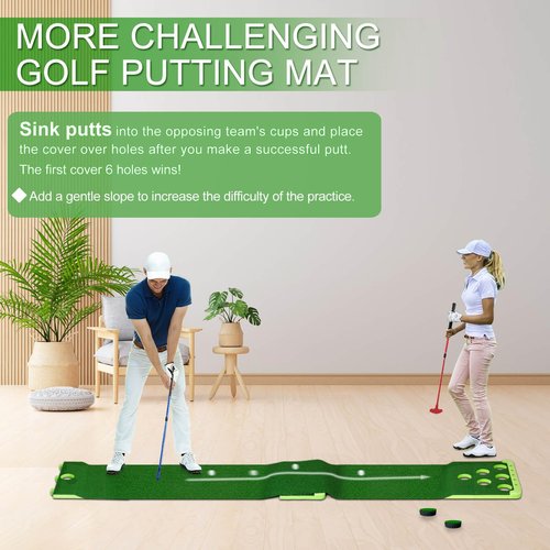 Golf Putting Game Set with Front Border for Indoor & Outdoor,Golf Putting Green Mat Include 4 Balls,1 Portable Bag,2 Flags&Cups,Practice Training Aid for Backyard,Party,Office