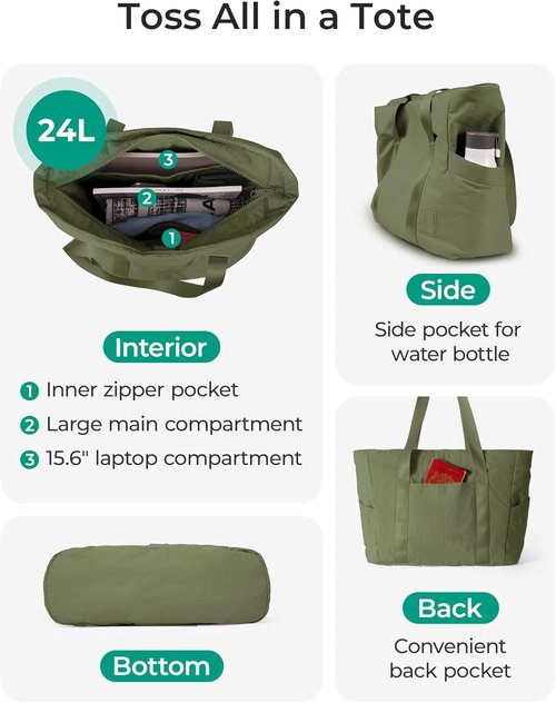 BAGSMART Tote Bag for Women - Zippered Work Tote with Compartments | Ideal for Travel & Gym