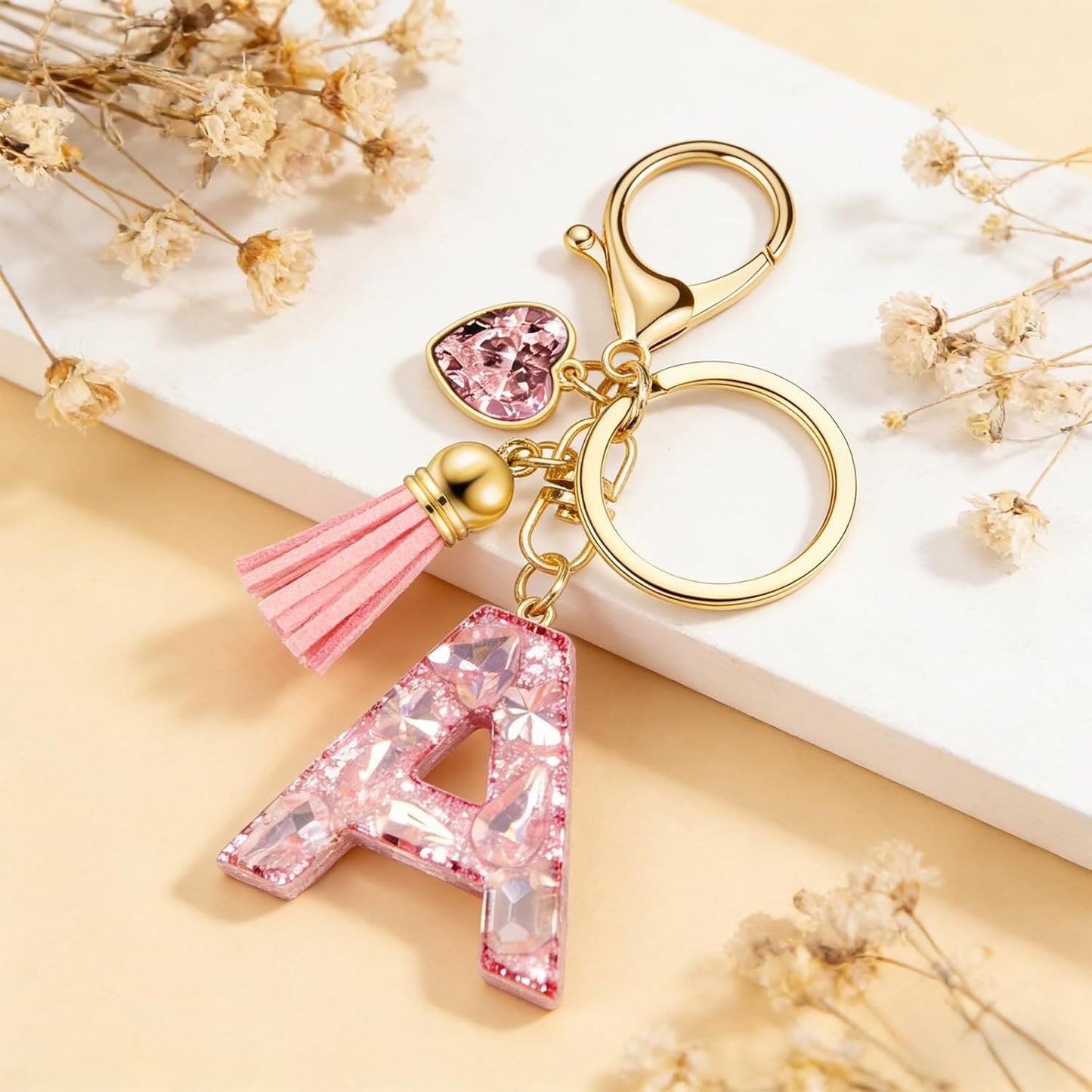Skiennix Initial Keychain Letter Bag Charms - Cute Purse Accessories with Artificial Diamonds for Women