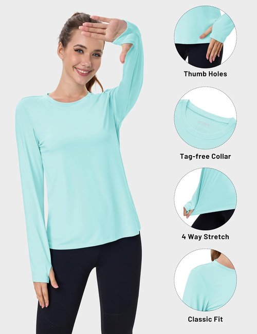 MAGCOMSEN Women's Long Sleeve Rash Guard - UPF 80+ Quick Dry Sun Shirt for Swim & Workout | Thumb Holes