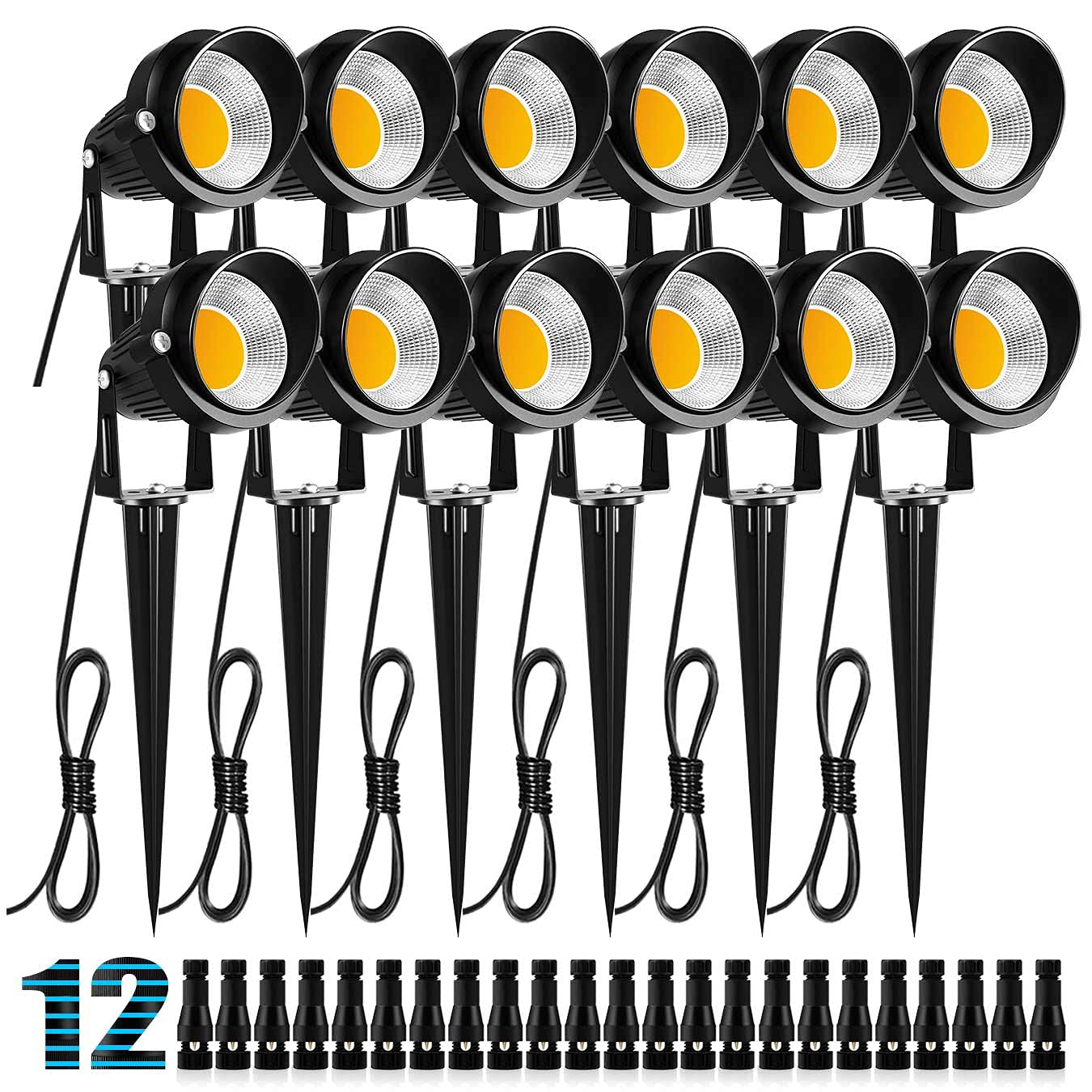 ZUCKEO 10W Landscape Lighting Low Voltage LED Landscape Lights, IP66 Waterproof Landscape Spotlights Yard Lawn Garden Outdoor Lights 12V 24V 1000LM Warm White (12Pack with Connectors)
