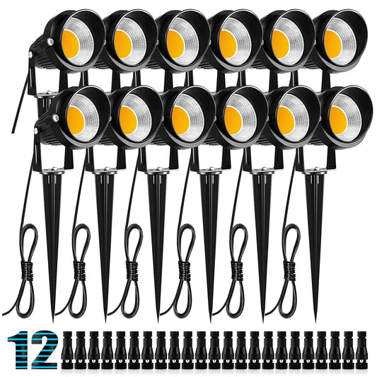 ZUCKEO 10W Landscape Lighting Low Voltage LED Landscape Lights, IP66 Waterproof Landscape Spotlights Yard Lawn Garden Outdoor Lights 12V 24V 1000LM Warm White (12Pack with Connectors)