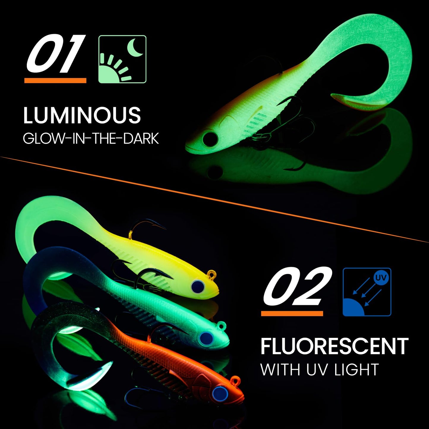 TRUSCEND Duramax Easy Catch TPE Soft Fishing Lures with BKK Hooks, Trembly Sinking and Vibrating Swim for More Bites, Pre-rigged Tear-Resistant Swimbaits for Bass, Trout, Crappie, Freshwater Saltwater