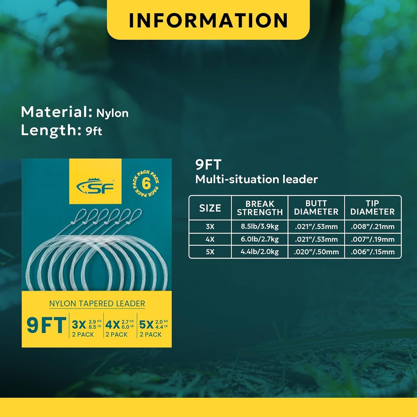 SF Pre-Tied Loop Fly Fishing Tapered Leader - Clear Nylon for Freshwater & Saltwater | 7.5FT to 15FT Options