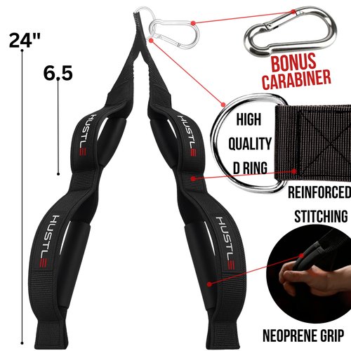 Hustle Athletics Tricep Rope Cable Attachments for Gym Use - Perfect Gym Equipment for Home/Gym Accessories - Multi Workout Rope Cable Machine Attachment -Best Gym Rope Grip with 4 Anti-Slip Handles